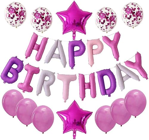 Miniatura 6 de Juego de decoraciones de globos de feliz cumpleaños de 16.0in, 13 globos de letra, 2 globos de papel de estrella gigante, 4 globos de confeti, 6