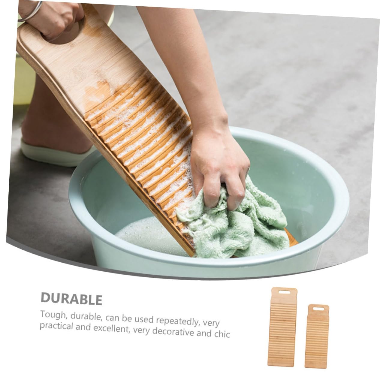 2 Stück Kleines Holzwaschbrett aus Bambus für Wäsche | Beige, Fein und Gratfrei, für Unterwäsche und Handtücher, Reise und Zuhause