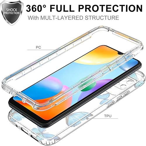 Miniatura 3 de Case for Redmi 10C Case, Redmi 10 Power Case with Tempered-Glass Screen Protector, Clear Butterfly Pattern Full Body Protective Phone Cover Cases