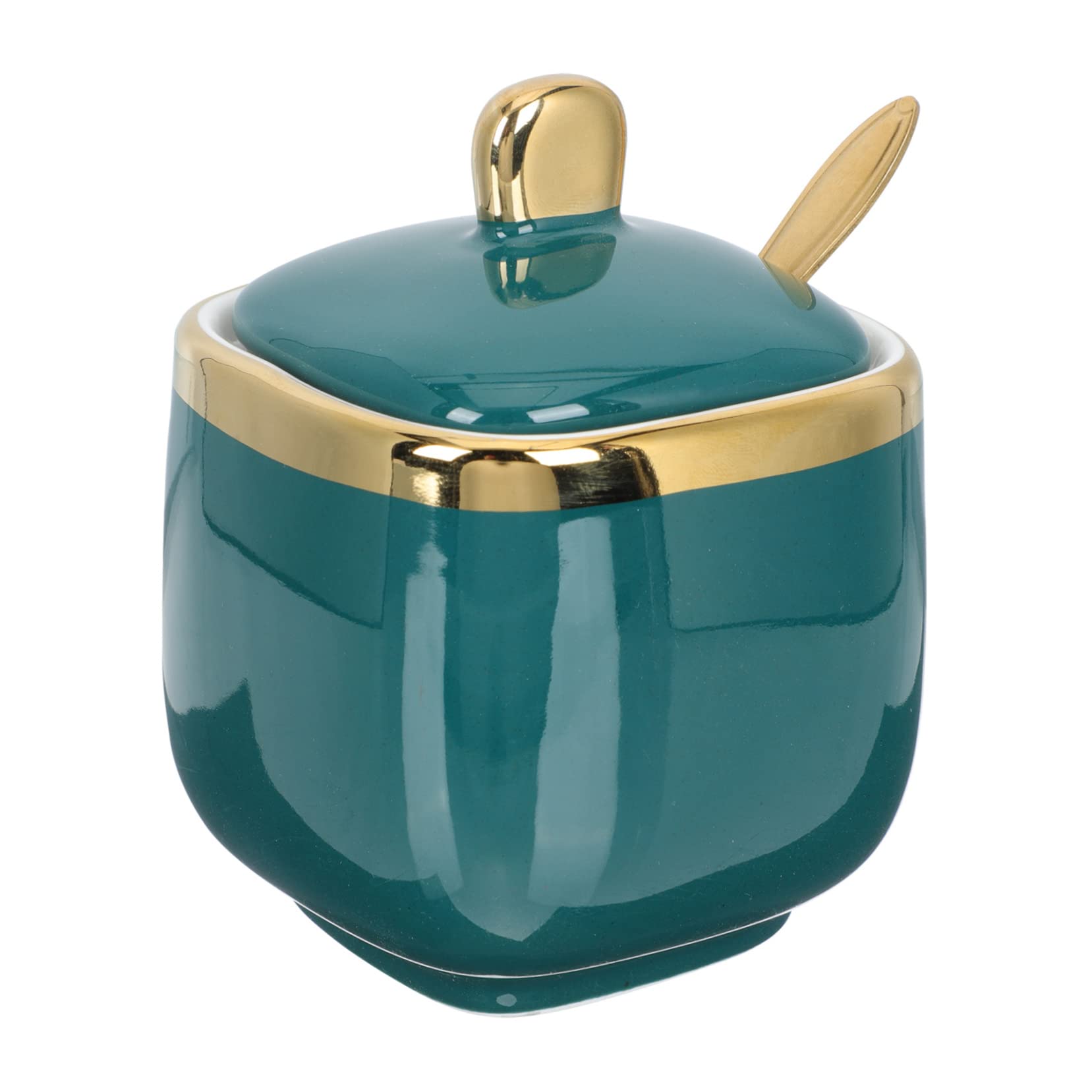 GRIRIW 1 Set Spice Jar Multi-function Jar Sugar Jar Seasoning Jar Brown Sugar Bowl Sugar Holder Salt Condiment Porcelain Sugar Bowl Sugar Pot Sugar Container with Spoon Green Ceramics