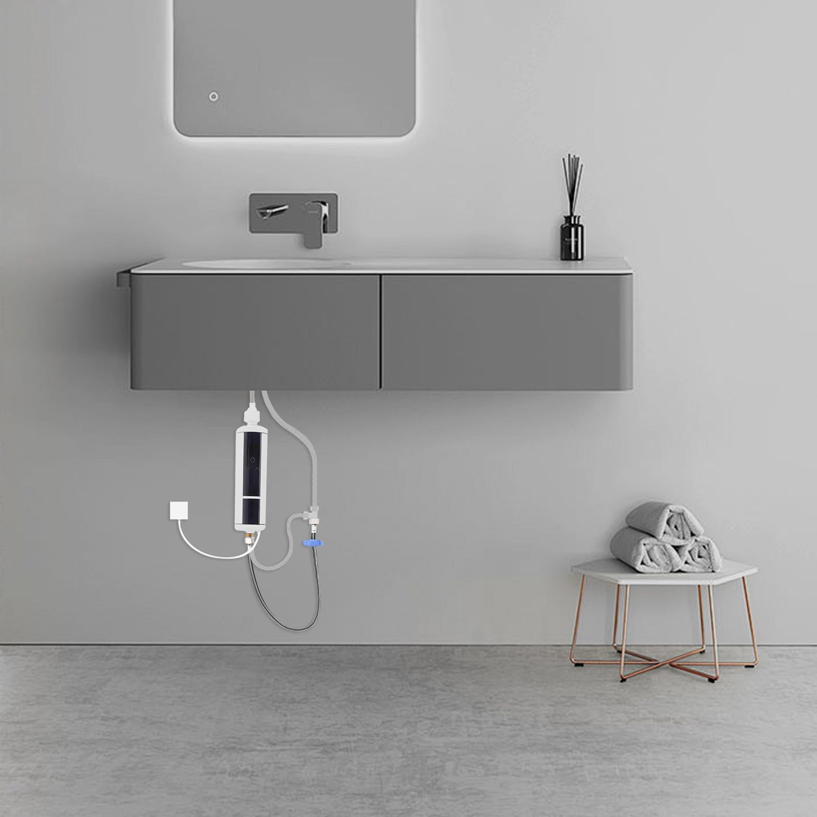 Mini podgrzewacz wody 3500 W z wyświetlaczem LCD, elektryczny podgrzewacz wody do prysznica i kuchni, urządzenie podblatowe z regulacją temperatury 30-52°C, ochrona IPX4 zapewnia bezpieczne