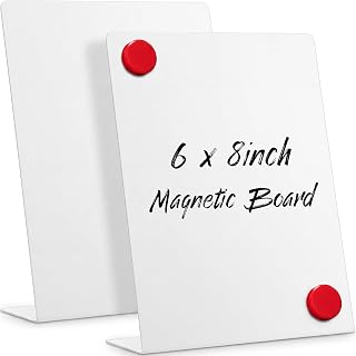 Fainne 2 Magnetic Bulletin Board with Easel Stand, White, 6" X 8" | 6 x 8 Metal Notice Board with Strong Magnetic Surface, Tabletop Display for Notes, Menus, Photos, Reminders, Office, Home