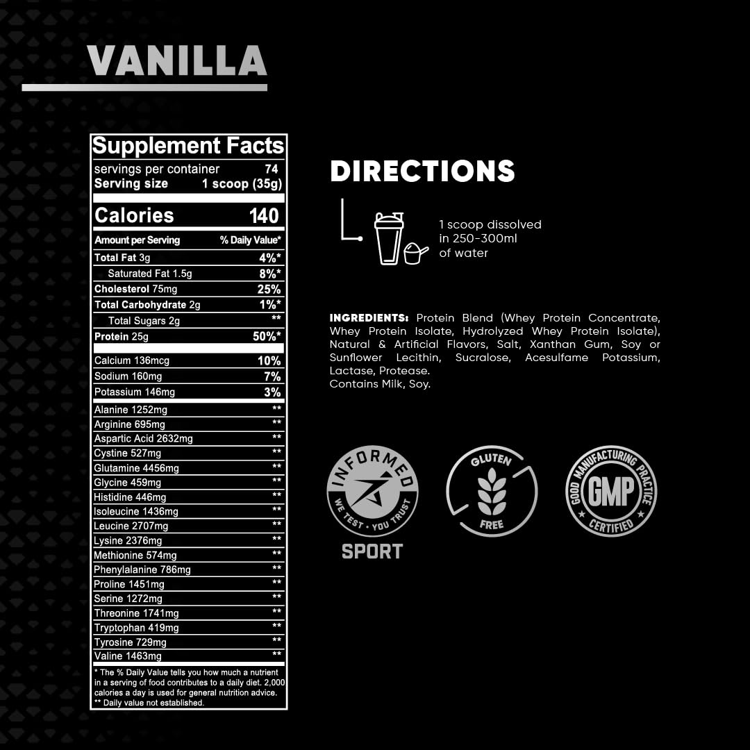 Lab Nutrition Premium, 100% Whey Protein Powder, Build muscl, Gluten Free, 25 g Protein, Delicious Vainilla Flavor, 5.7 Lbs - 74 Servings. — Amazon image 3