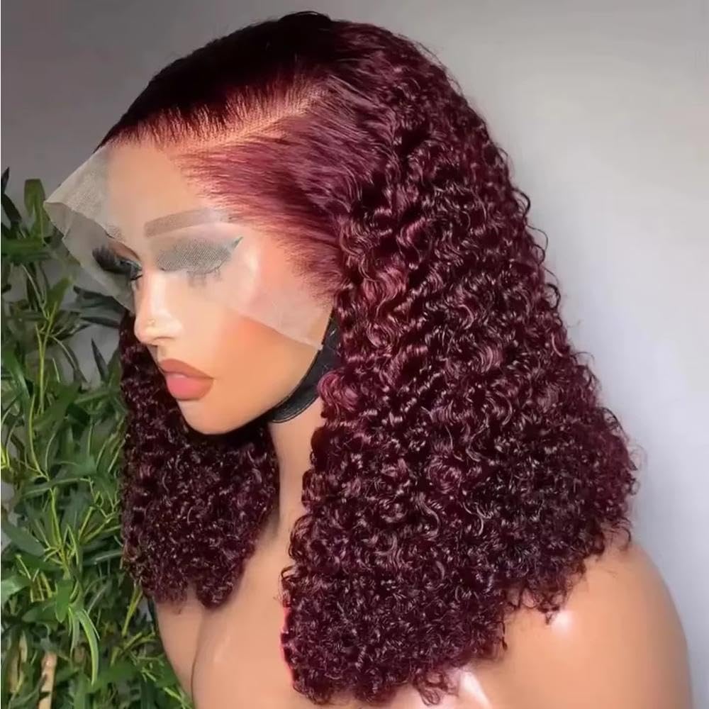 Haarpflege Burgunderrote Wasserwelle Kurze Bob-Perücke 13 X 4 Spitze Vorne Für Schwarze Frauen Vorgezupfter Haaransatz Cosplay Täglich