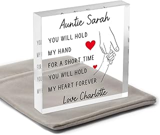 Beecreative Auntie Gifts from Niece or Nephew - Aunt Aunty Auntie Heart Gift - Special Auntie Gifts - Birthday Christmas Gifts for Auntie - Holding Hands Line Art Illustration With Grey Bag