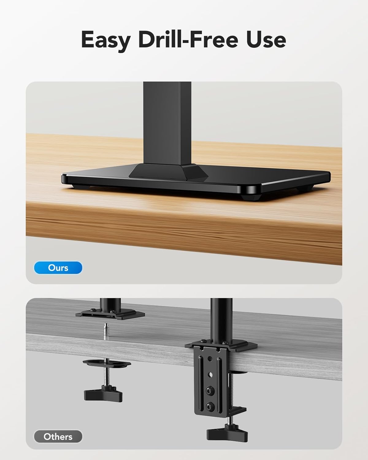 HUANUO Supporto Monitor Scrivania, Supporto VESA Indipendente Schermi 13-34 Pollici, Supporta fino a 20kg, 5 Opzioni di Altezza, Supporto Monitor Girevole con Rotazione a 360°, VESA 75x75mm/100x100mm