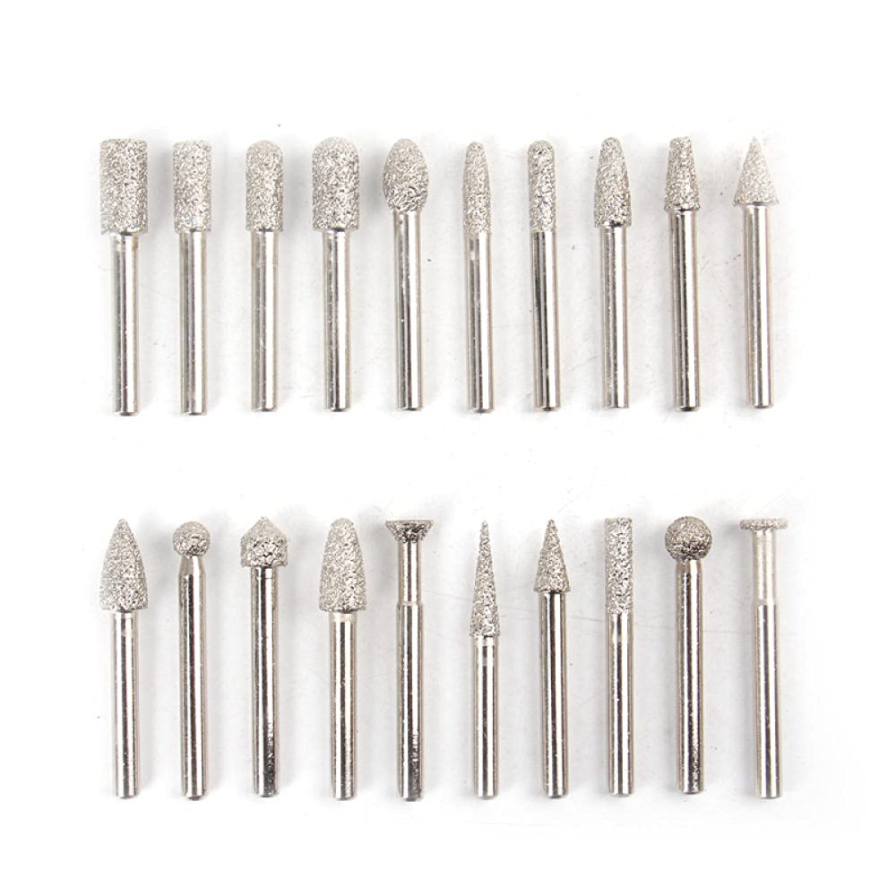 20pcs / set 6mm Shank Shank Vacuum Brazed Diamond Burr Greening Head Tool Rotary Tool for Stone Calcestruzzo intaglio in marmo granito