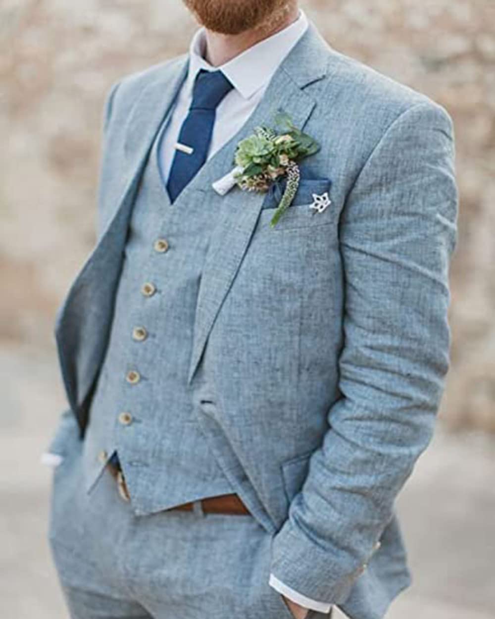 Completo da uomo in lino, 3 pezzi, morbido, da spiaggia, smoking, blazer, set per testimoni dello sposo