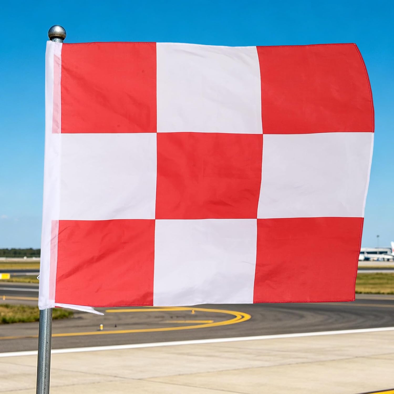 2pcs Heavy Duty Airport Flags, 36 Inch Safety Marking Flags Red and White Checkered Racing Banner for Warning Outdoor Construction Vehicles Site
