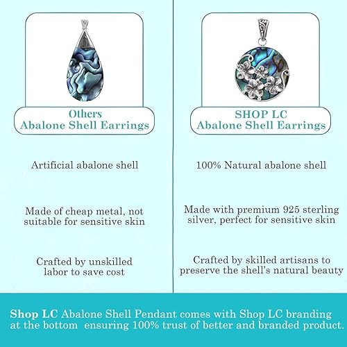 Miniatura 5 de Abalone Shell Pendant in 925 Sterling Silver - Natural Abalone Pendants for Necklaces - Boho Beach Charm Costume Western Jewelry for Women -