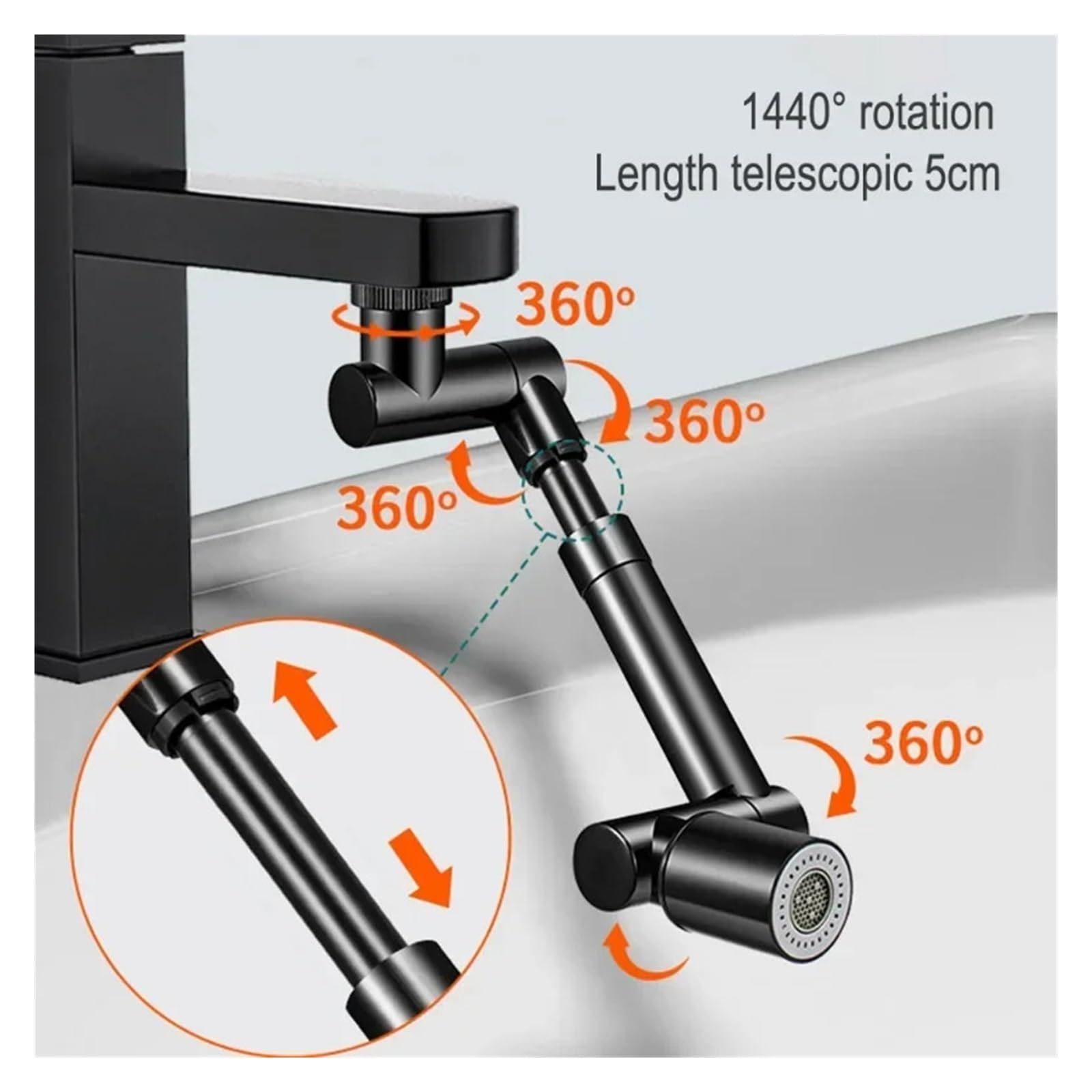 Grifo De Cobre Metálico Con Rotación 1440 °, Extensor Aireador, Brazo Robótico Giratorio, Boquilla Extensión, Pulverizador Agua For Ahorro Cocina Bien Hecho(Dual Modes Black)