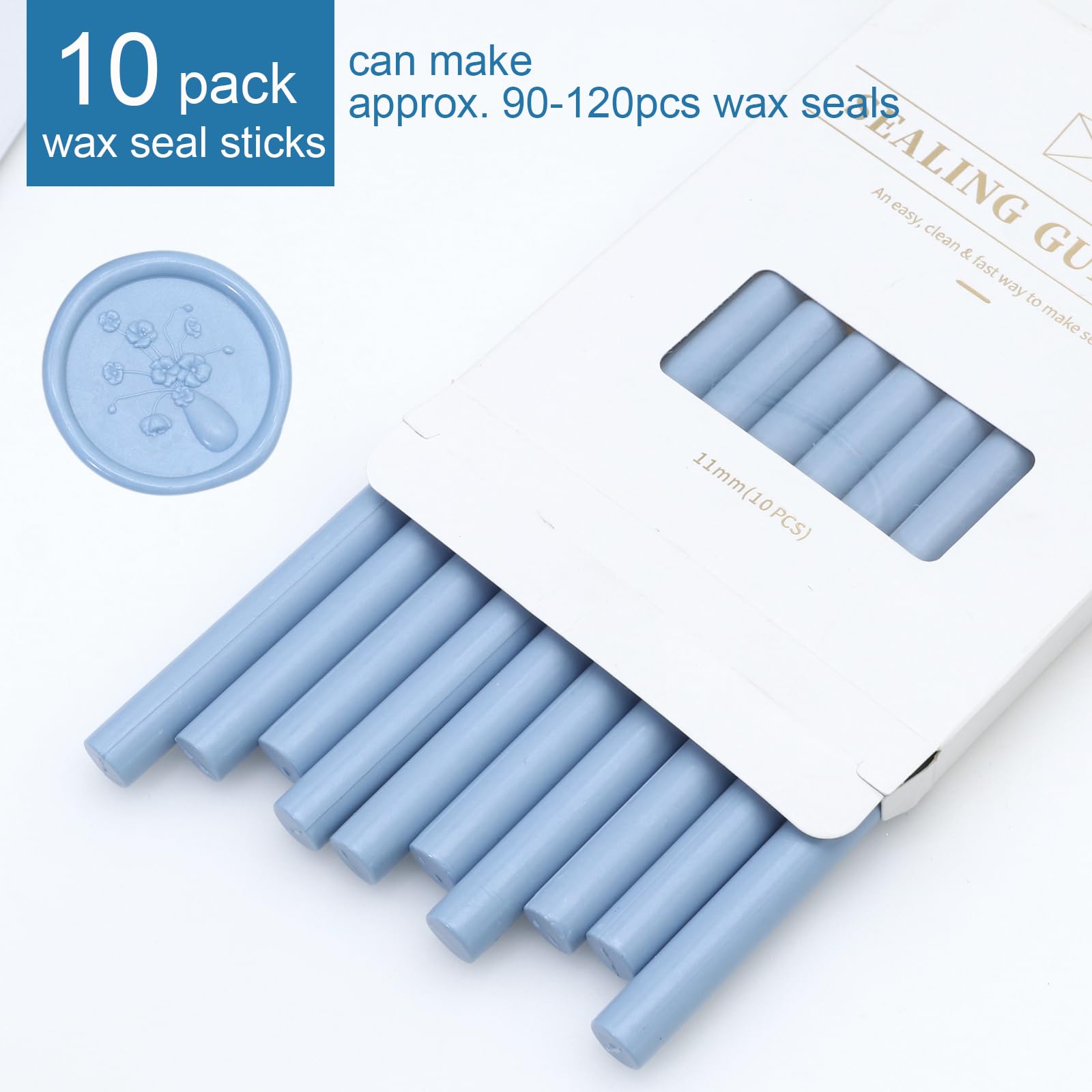 Glue Gun Wax Seal Sticks Dusty Blue, Andotopee 10pcs Vintage Sealing Wax Sticks for Wax Seal Stamp, 0.43 X 5.3
