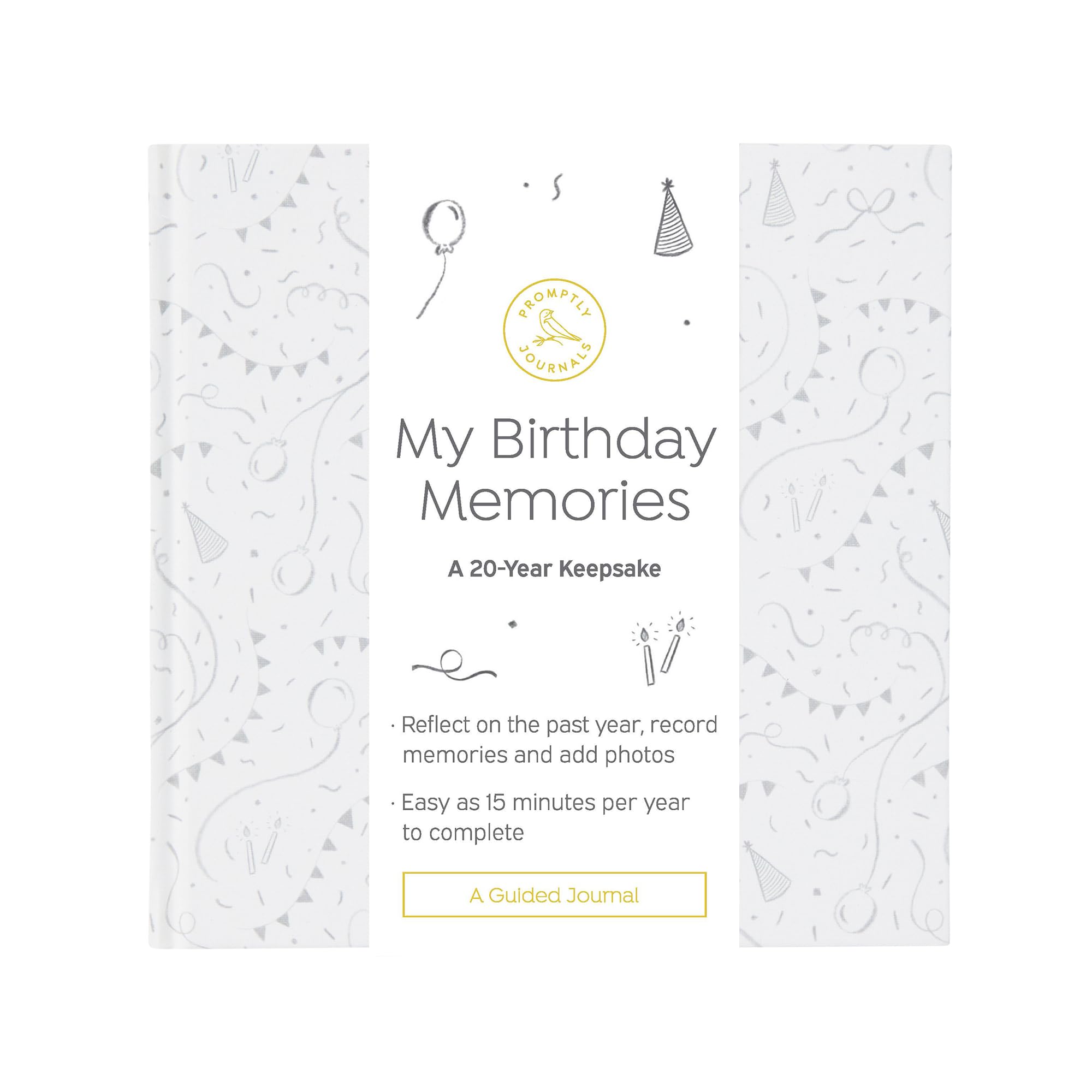 Promptly Journals My Birthday Memories: A 20-Year Keepsake (Confetti, White, Linen) | Yearly Memory Journal | Birthday Gifts for Adults