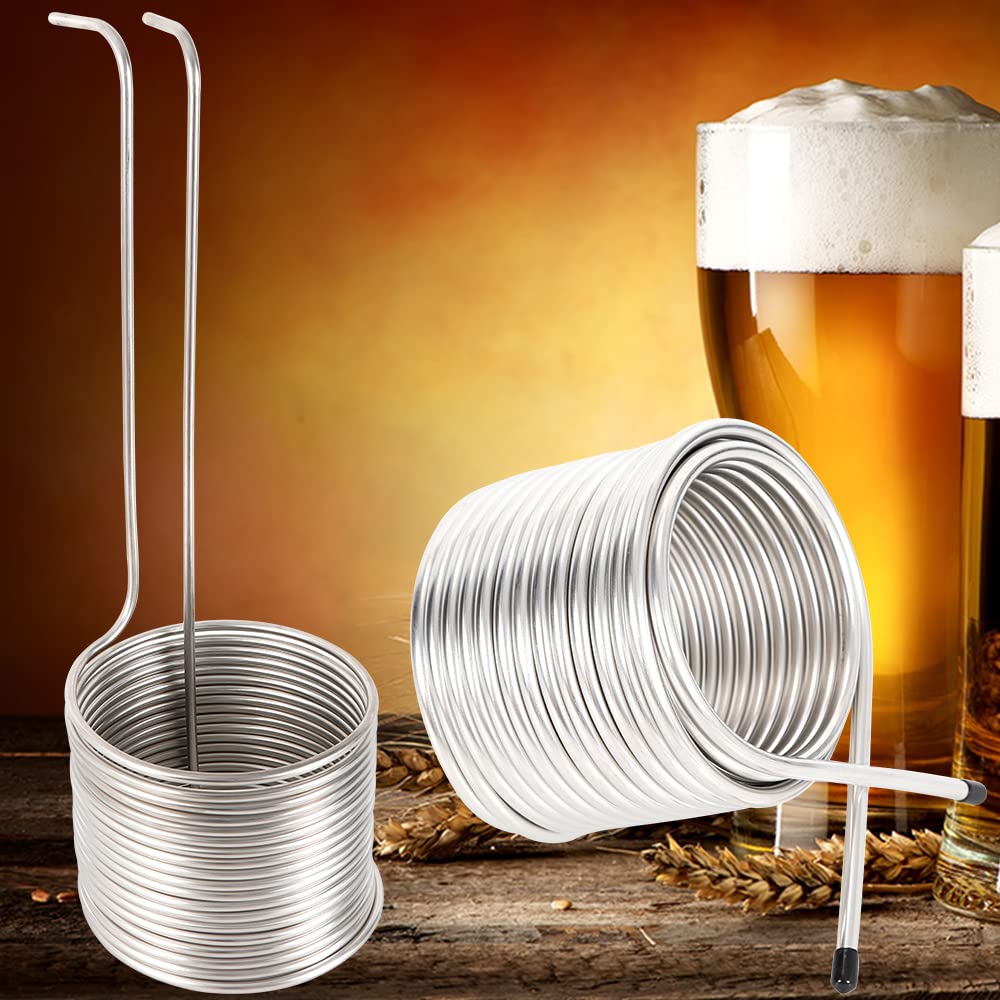 Stainless Wort Chiller Cooling Coil Pipe Stainless Steel Immersion Wort Chiller Tube Cooling Coil Pipe for Home Ice Bath Beer Brewing Tubing Coil, Silver