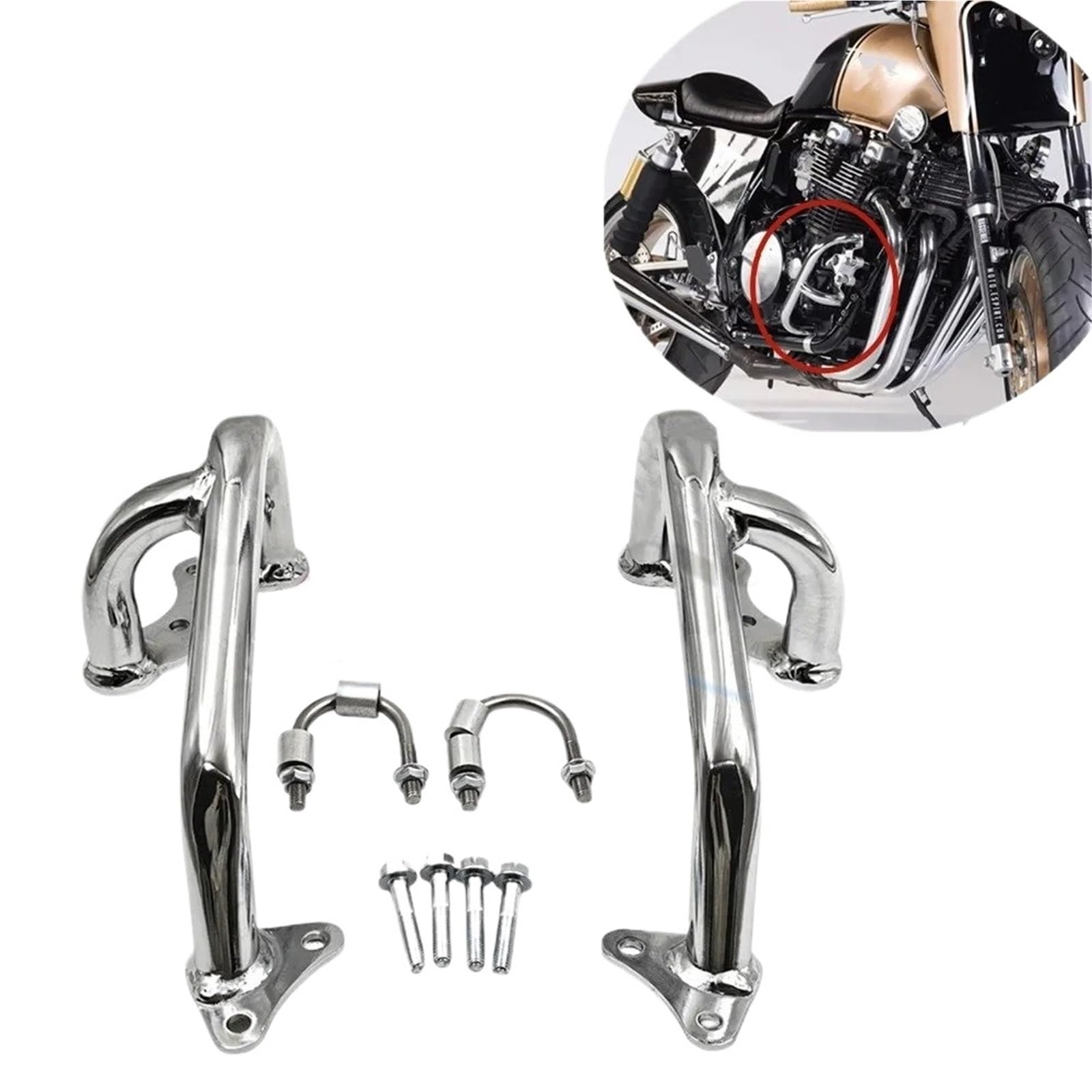 Moto Barres Protection pour XJR 1200 1300 XJR1200 XJR1300 Garde De Moteur Autoroute Crash Bar Tampon Cadre Protection Pare-Chocs Latéral(Silver)