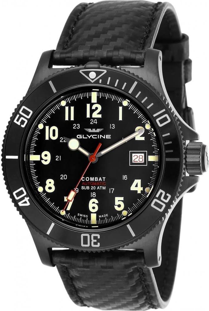Glycine GL0244 Combat Sub 42 Automatic 42mm Black PVD Watch Carbon Fiber Watch