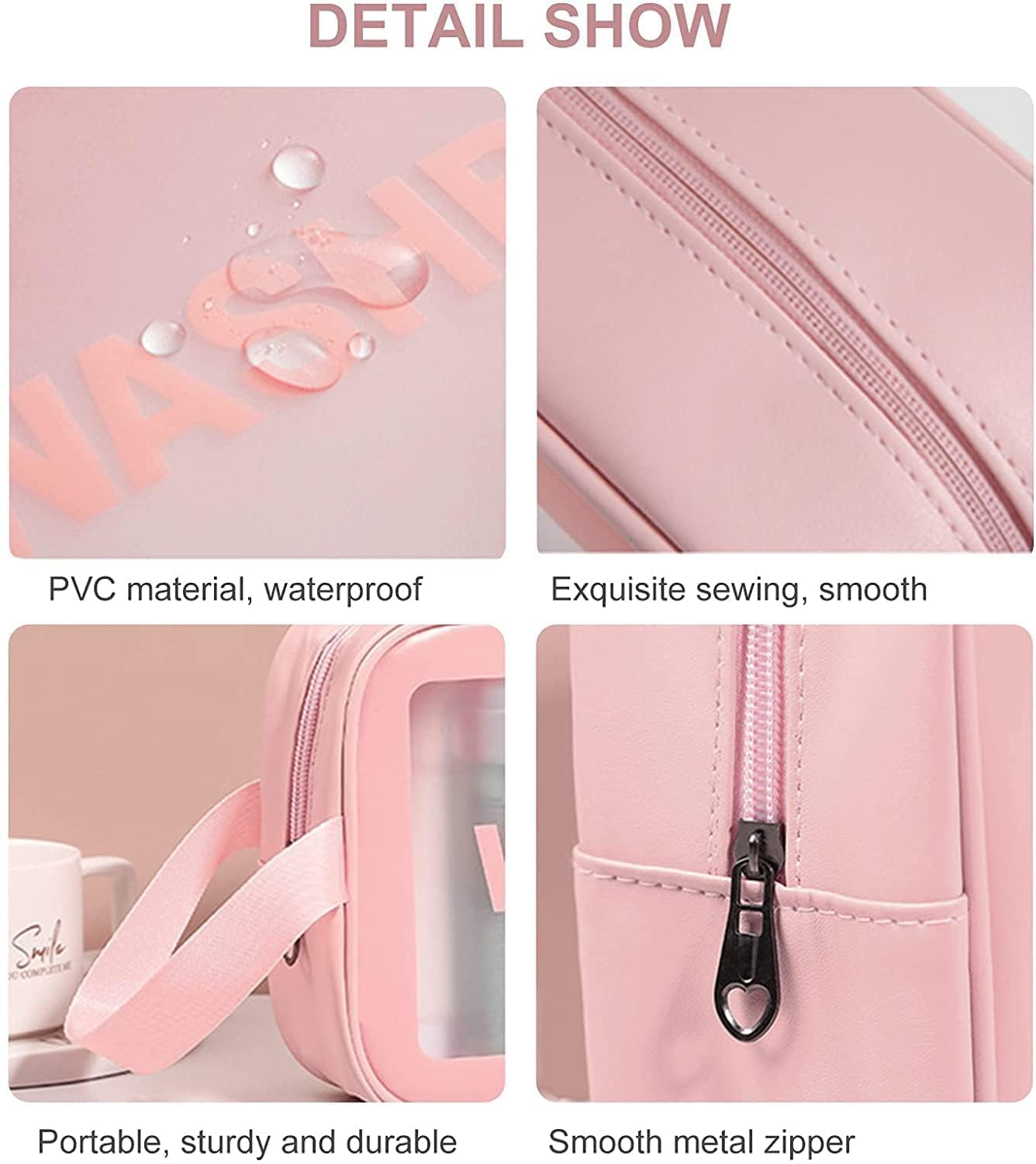 BEHAHAI Makeup Bag Travel Toiletries Organizer Cosmetic Bags Wash Bag Pouch for Travel Kit Toiletry Bag Portable Organizer Case Carry Pouch for Women Bathroom Set of 3. (Pink) 2