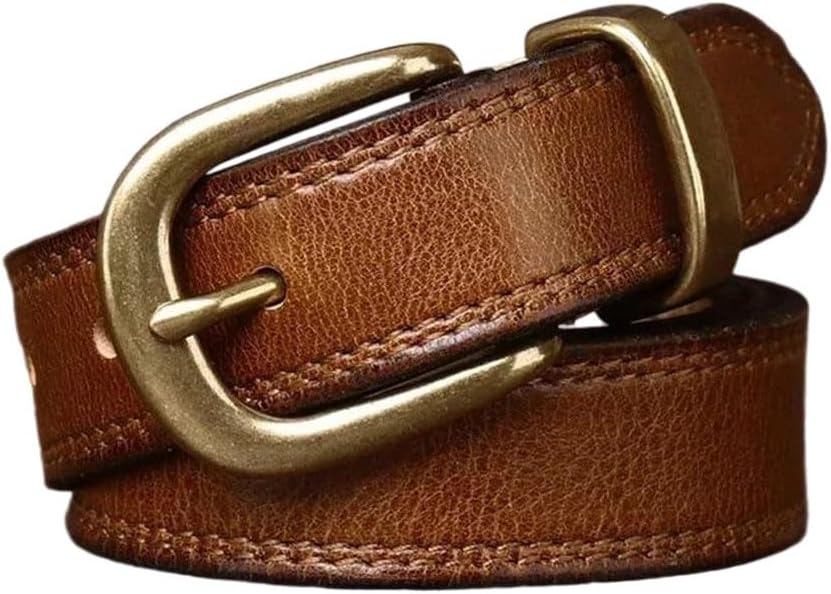Women's Leather Belt - 2.8 cm Solid Cowhide with Brass Buckle for Jeans