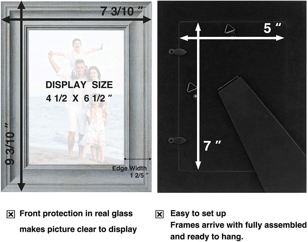 LaVie Home 5x7 Picture Frames (3 Pack, Light Gray Wood Grain) Rustic Photo Frame Set with High Definition Glass for Wall Mount & Table Top Display - Image 3
