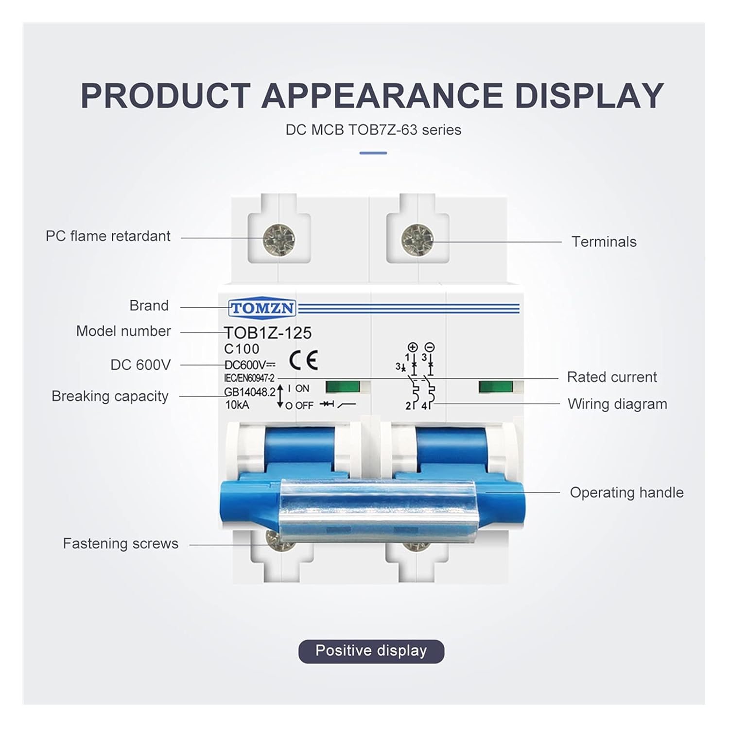 Relay 2P 100A 80A 125A DC MCB 600V Circuit Breaker for PV System Battery Main Switch (Size : 80A)