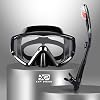 Dry Snorkel Set, Pano 3 Window Snorkel Mask, Anti-Fog Scuba Diving Goggles and Snorkel, Professional Adult Snorkeling Swim Mask Gear