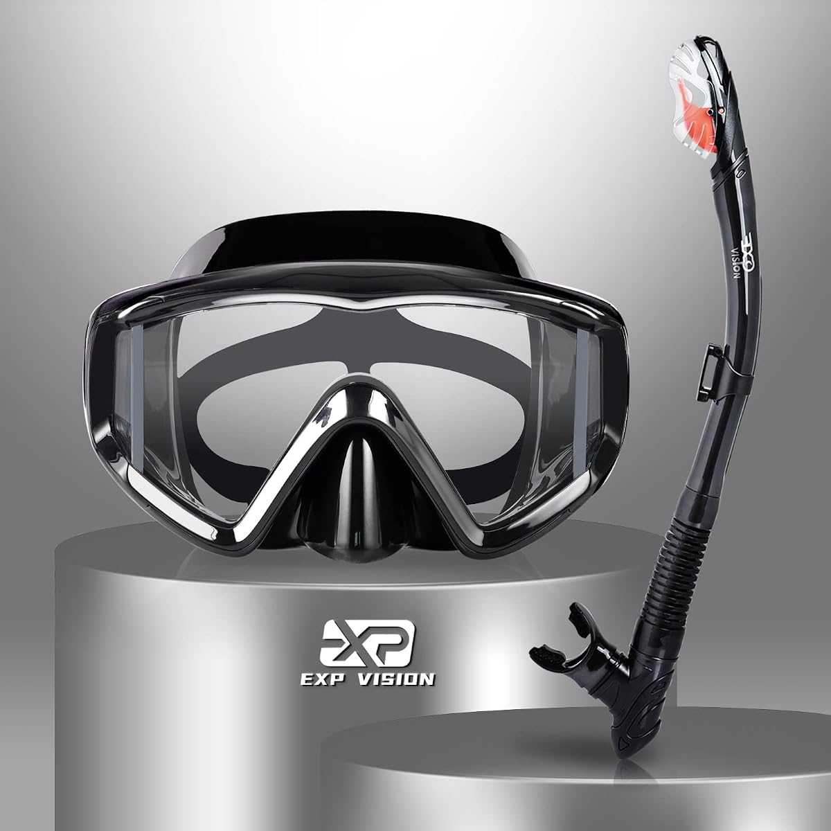 Juego de Snorkel Pano 3 Ventana Equipo de Snorkel para Adultos, Gafas de Snorkel Profesionales Máscara de Buceo antivaho, Gafas de natación antifugas y Snorkel Superior Seco para Buceo, Snorkel, natación