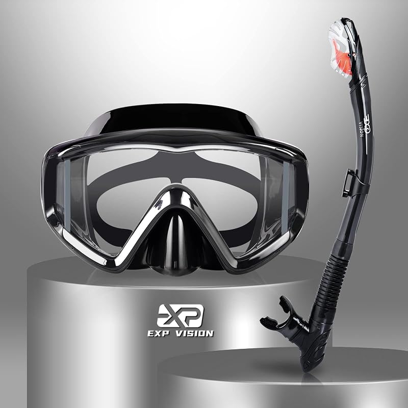 Juego de Snorkel Pano 3 Ventana Equipo de Snorkel para Adultos, lentes de Snorkel Profesionales Máscara de Buceo antivaho, lentes de natación antifugas y Snorkel Superior Seco para Buceo, Snorkel, natación