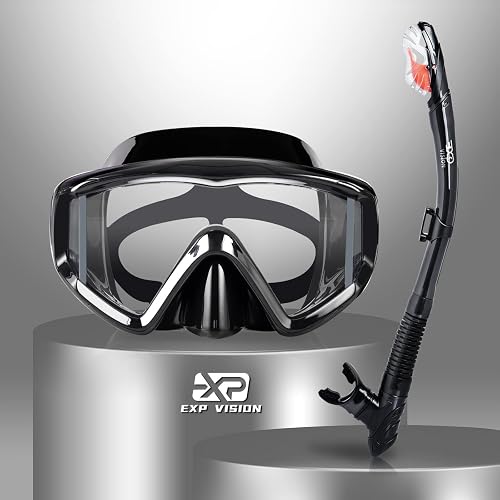 Snorkel Set Pano 3 Window Adult Snorkeling Gear, Professional Snorkel