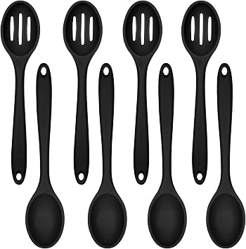 ELANE 8 Pcs Silicone Cooking Spoons Set,Mixing Spoons for Cooking Spoons for Nonstick Cookware Silicone Serving Spoons,Mixing Spoons for CookingBlack