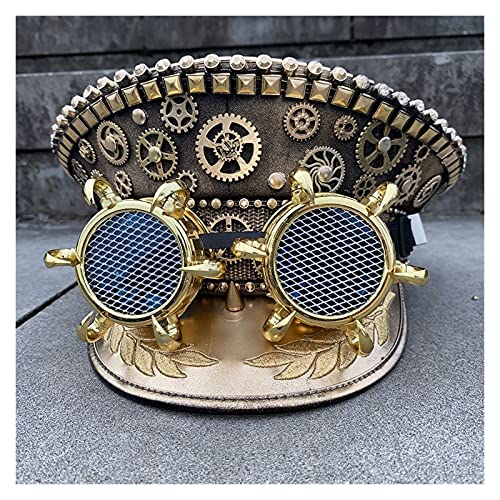 shunchunli Chapeau Militaire Steampunk à la Main for Hommes Hommes Hommes Allemagne Officier Punk Rivet Visière Cap armée Chapeau cortical Police Cap Cosplay Halloween Chapeau