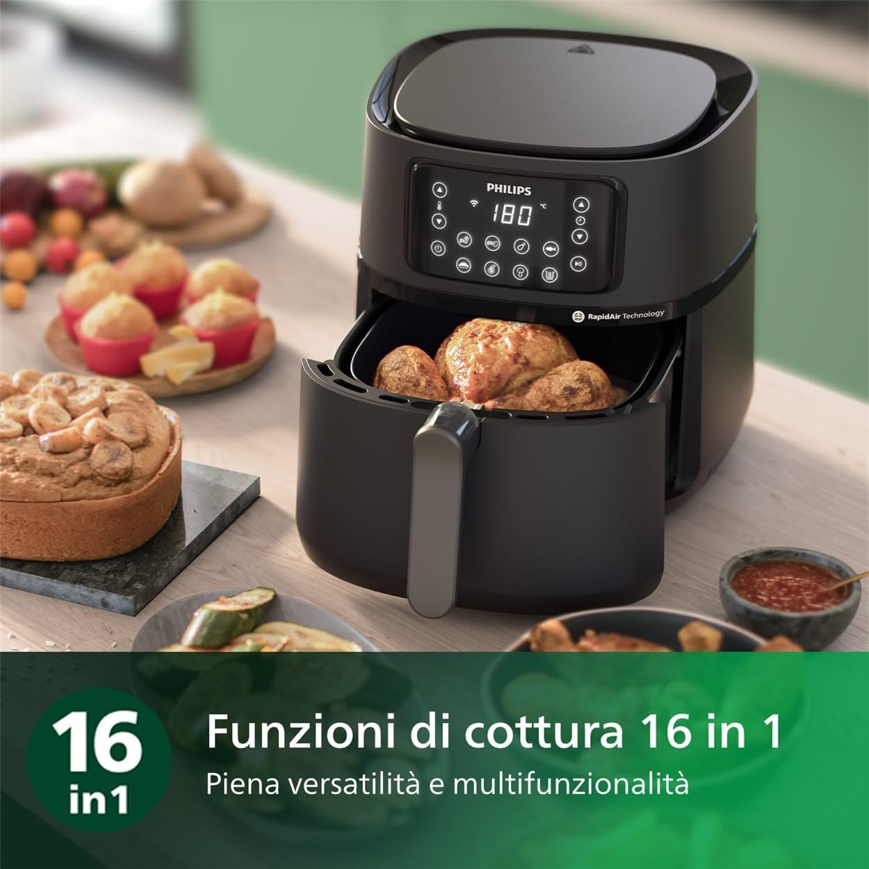 Philips Serie 5000 Airfryer XXL Connessa – 16 Funzioni di Cottura, Fino al 90% di Grassi in Meno, Compatibile con App e Alexa, Capacità 7.2L, Facile da Pulire, Ricette Salutari (HD9285/90)