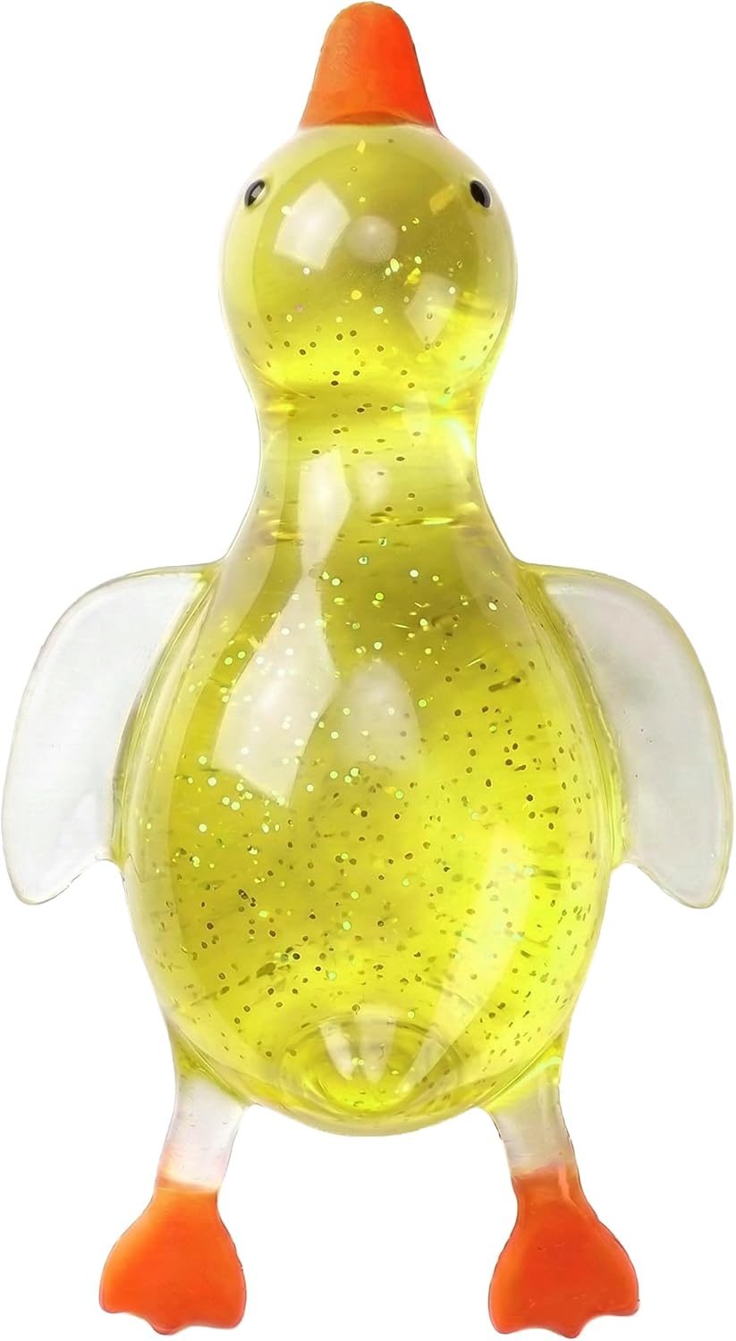 Squishy Duck Stress Relief Toy, Crystal Clear Translucent Squeeze Duck Slow Rising, Soft Moldable Sensory Fidget Toy for Adults Teens, Relaxing Anxiety Relief Desk Toy Office Gift Party Favor (Yellow)
