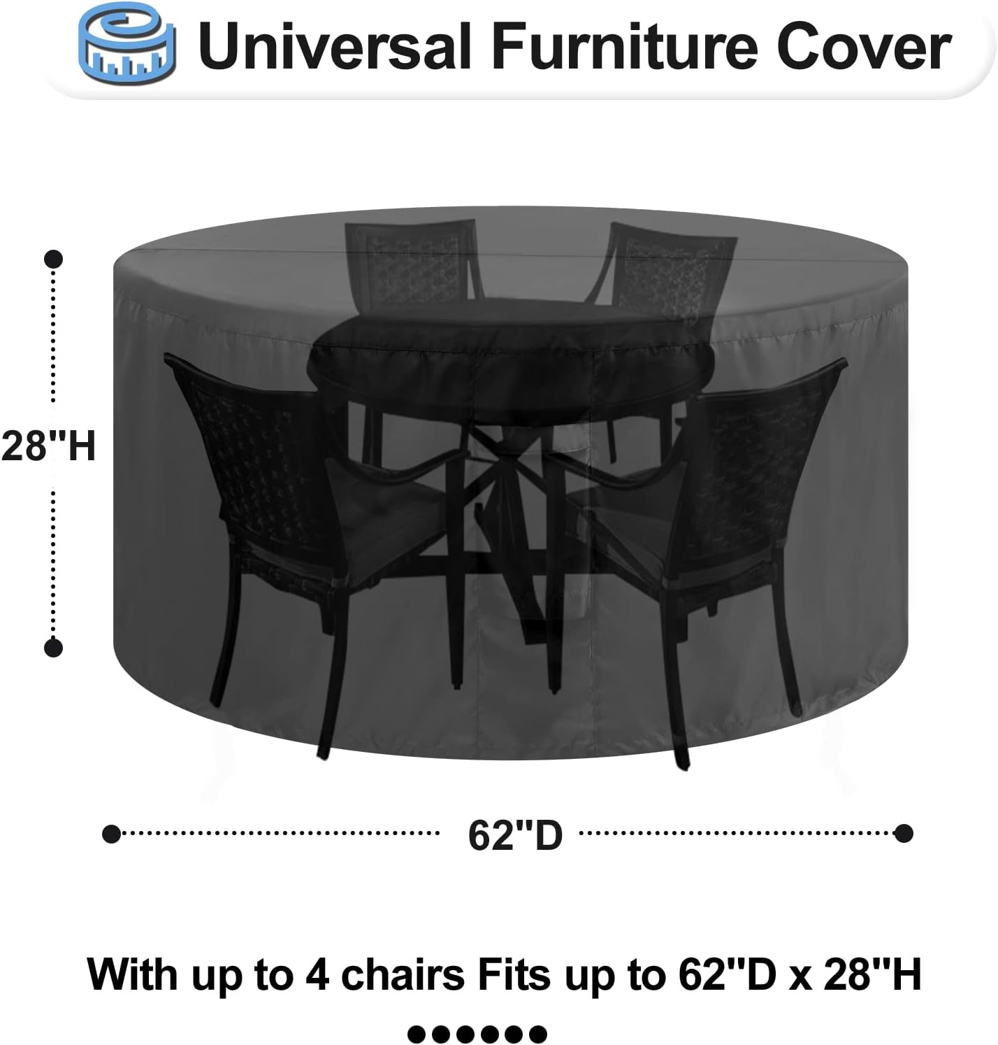 OutdoorLines Outdoor Waterproof Patio Table Furniture Set Covers - Round Couch Sectional Cover Outside Weatherproof Patio Furniture Covering for Deck, Lawn and Backyard 62" Dia x 28" H, Black - Image 2