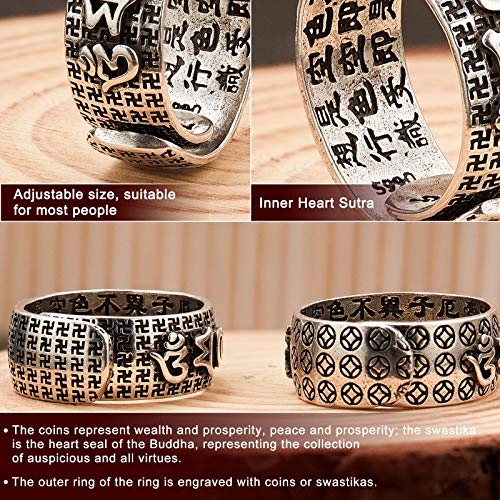 Henoyso Anel de prata Pixiu, 6 peças, anel de prata Feng Shui Pixiu, anel ajustável para mulheres e