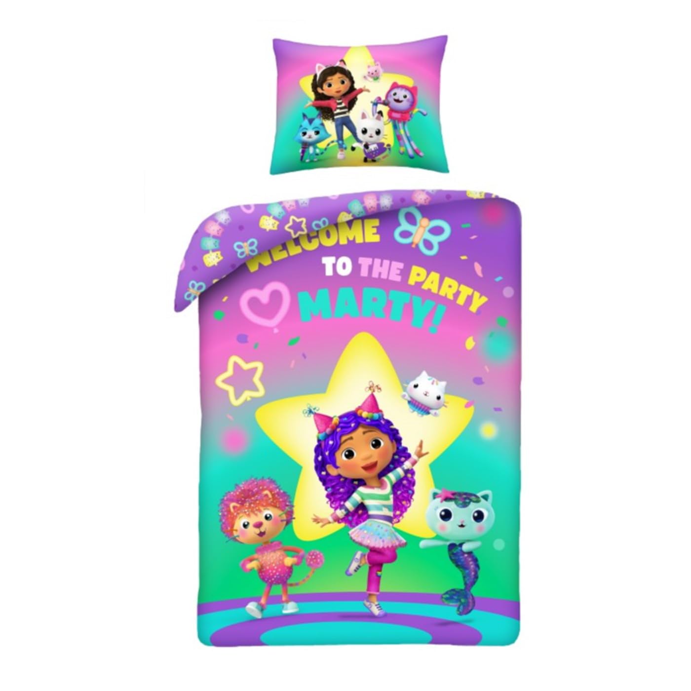 Halantex Gabby's Dollhouse Welcome To The Party Mary - Gabby's Dollhouse - Bed Set Duvet Cover 140 x 200 cm with Pillowcase 70 x 90 cm - 100% Polyester Multi-Coloured