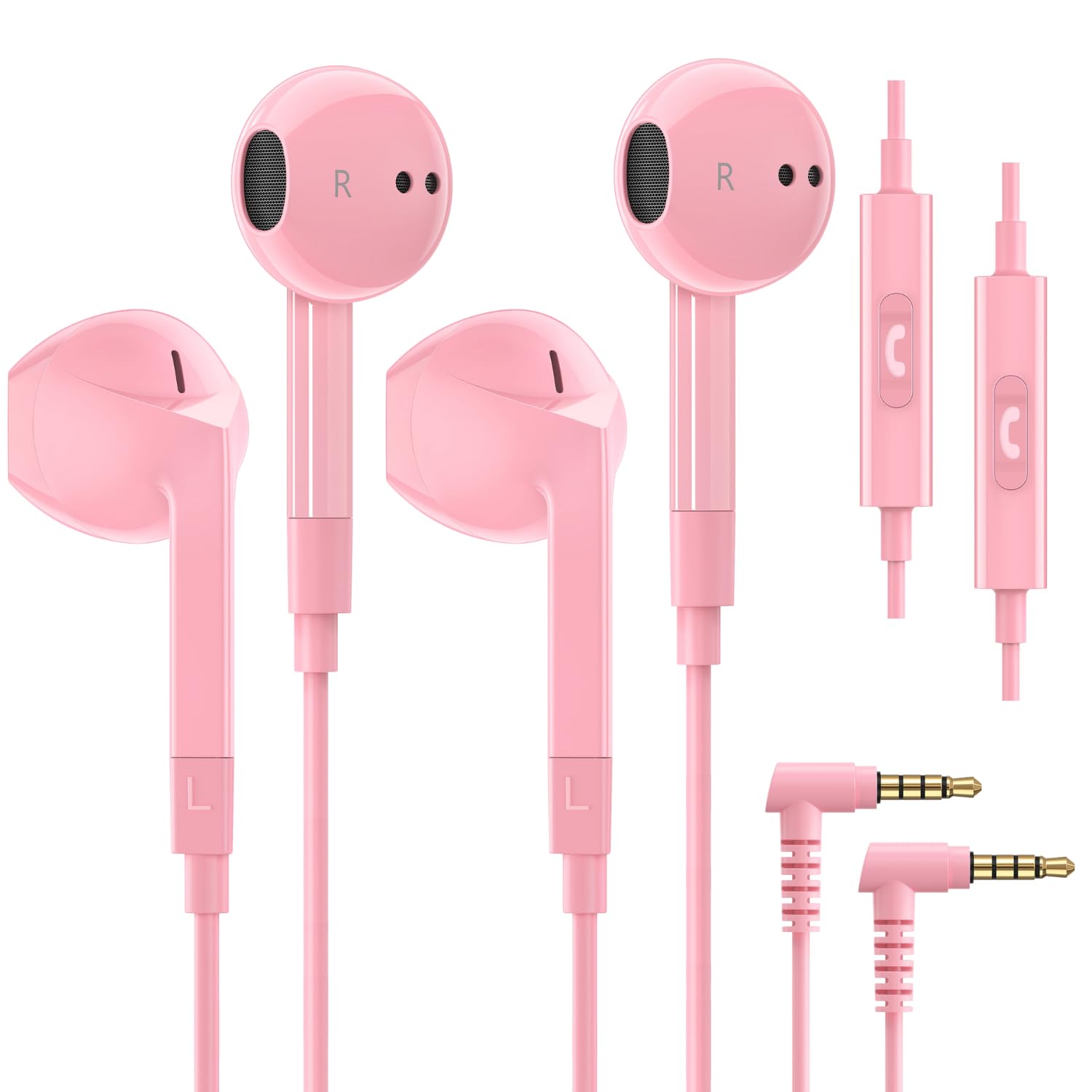 LUDOS FEROX 2 Pack Wired Earbuds in-Ear Headphones, 5 Year Warranty, Earphones with Microphone, Noise Isolation for 3.5mm Jack Ear Buds for iPhone, Samsung, Laptop, Kids, School Students - Pink