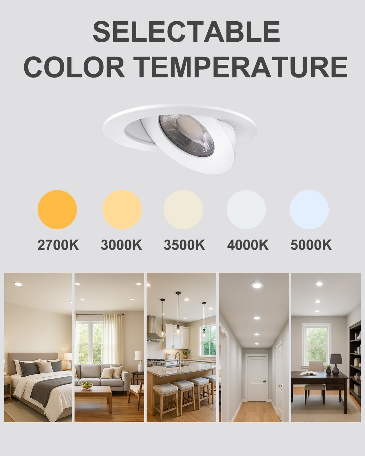 POPANU 4inch Gimbal LED Recessed Light Recessed LED 4 inch White Swivel Gimbal Canless Light 360° Rotation 90° Tilt 4" 9W Eyeball Lighting Dimmable Adjustable Can Spotlights 5CCT White 4 inch 6 Pack