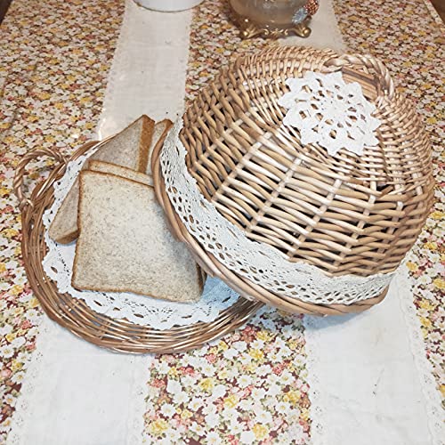Coralpearl Rattan Wicker Woven Food Dome Lid Cover And Table Serving Tray Storage Plate Platter With Handles For Picnic Party Bread Cake Pizza Dry Fruit Dessert Indoor Outdoor (Brown) #TOP4