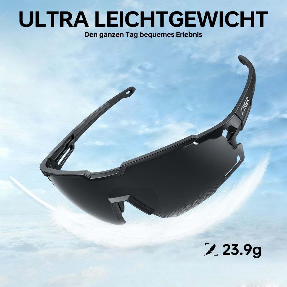 X-TIGER Schnelle Brille Herren, Damen Fahrradbrille Ultra-Leichter TR90 Rahmen, UV400 Schutz polarisierte Sportbrille mit verstellbarem Nasenpad und Ohrhaken für Laufen/Fahrrad/Angeln - 4