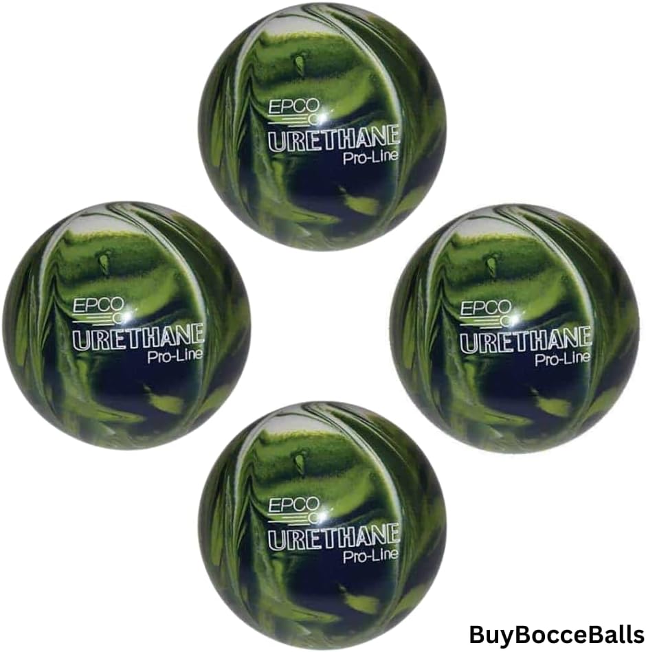 BuyBocceBalls - EPCO Candlepin Bowling Balls and Black Bag - Urethane Pro-Line - Lime Green, White & Navy (4 1/2 inch- 2lbs. 7oz.) 4 Balls - Made in USA