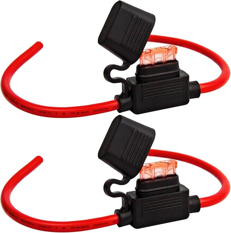 Porta-fusível automotivo em linha Gaoekoius 10 AWG com fusível padrão de 40 A e capa impermeável – 2 unidades