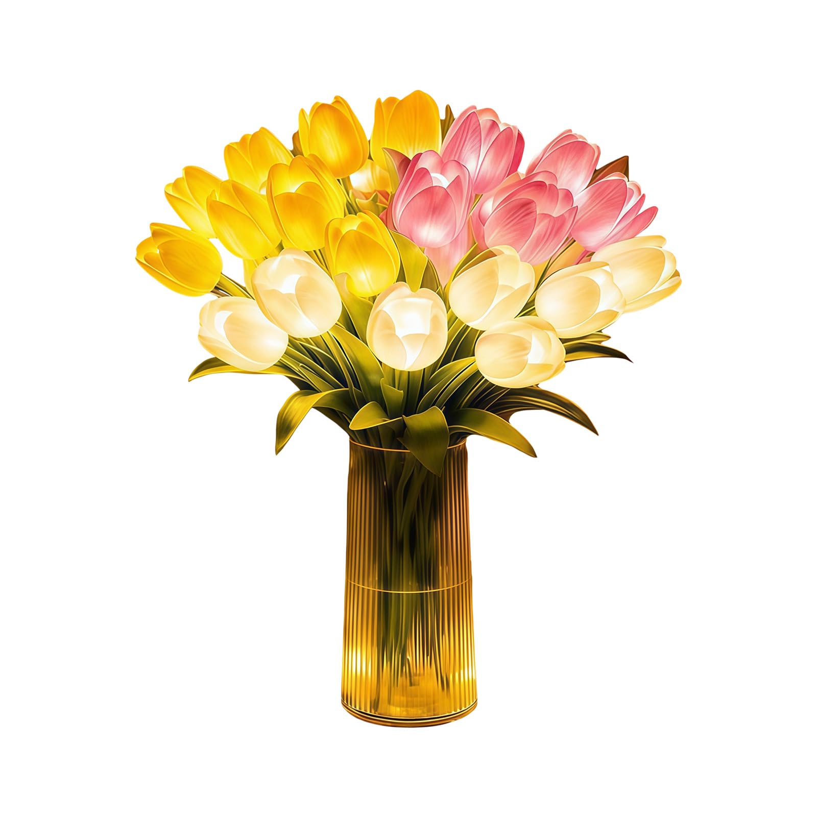 Tfaoys Mixed Colors Of 15 Realistic Floral Lights In Glass Vase For Cozy Bedroom Decor And Gentle Glow Festive Floral Centerpiece
