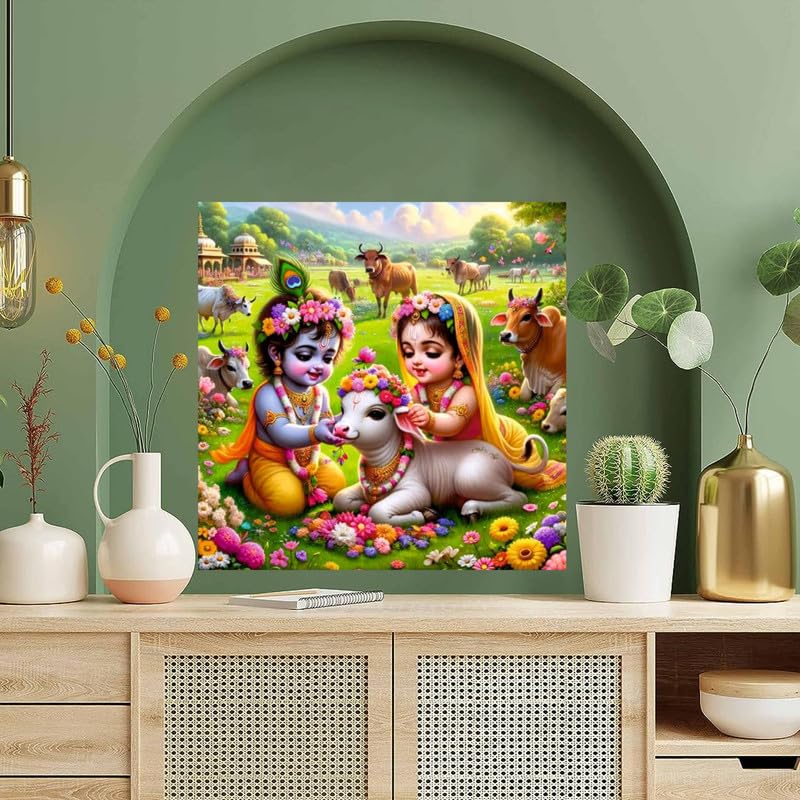 Image of British Terminal Cute little Bal Gopal Baby God Krishna| Kanha Ji | Laddu Lord Makhan Chor Painting Religious Poster for Pregnant Women for wall (matt thin vinyl,sticker,multicolor,unframed)| bj437