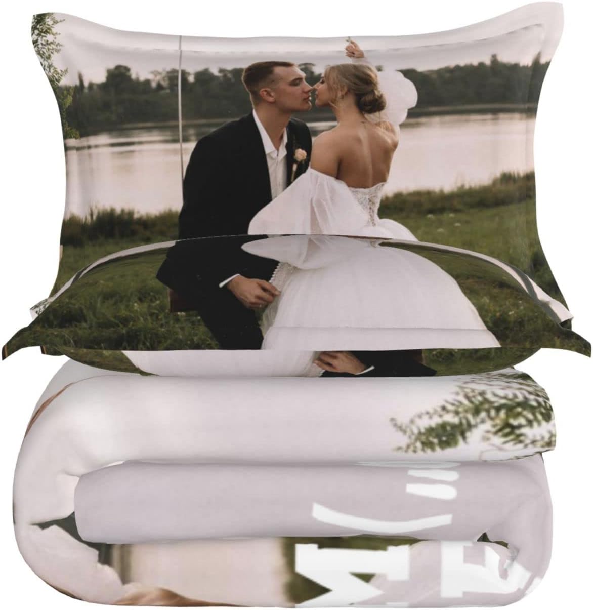 Custom Comforter Queen Duvet Cover with Couples Family Friends Photo Comforter Set with 2 Pillowcases (90''x90''/229x229cm)