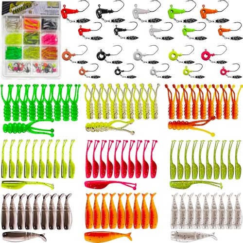 VMSIXVM Crappie Lures Tube Lures Jig Heads Kit, 130/110 Pcs Underspin Fishing Jig Hooks Swimbait...