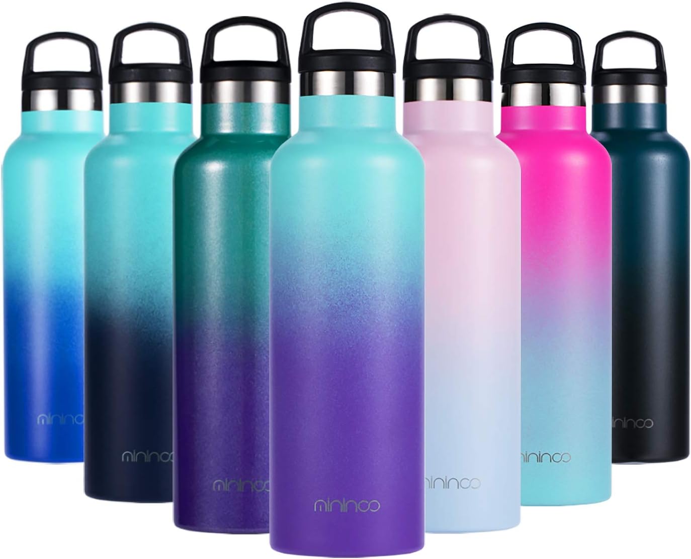 Botella de agua aislada de acero inoxidable con aislamiento al vacío de doble pared, botella de agua con tapa de asa