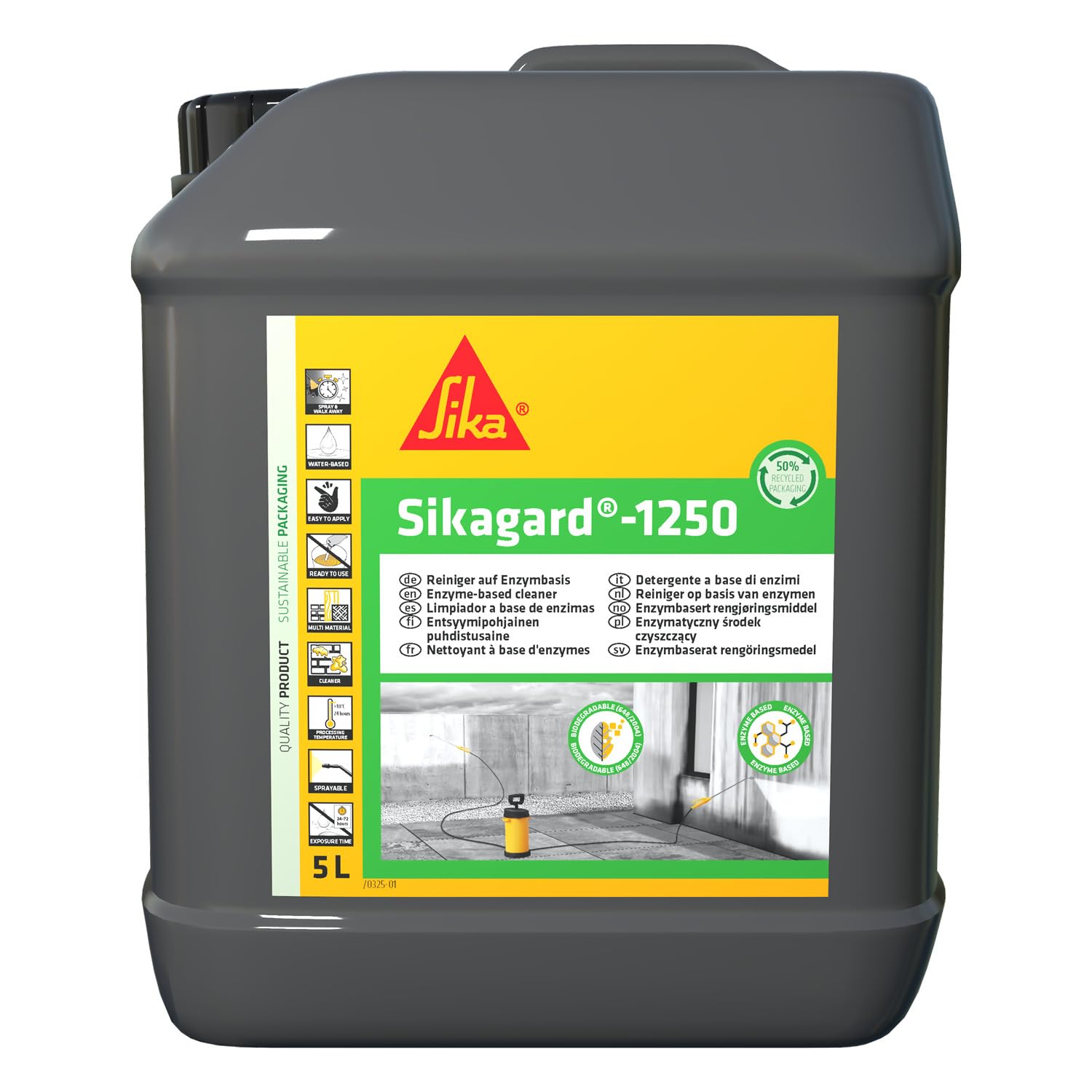 Sika - Reiniger für Außenflächen - Sikagard-1250 - Transparent - Fassaden, Pflastersteine, Steine, Terrassen, Dachziegel, Grabsteine - 5 l