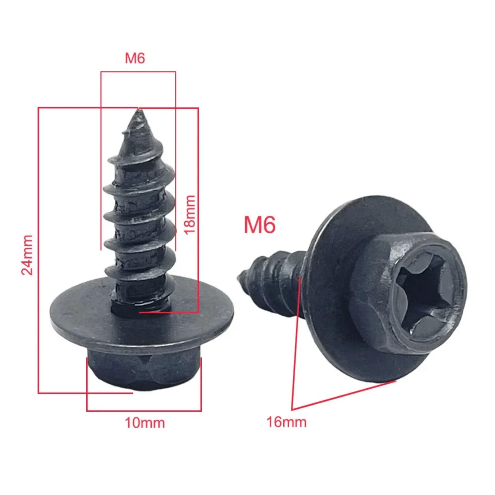 Viti per Carrozzeria Set M6 6mm Parti Generali Viti Autofilettanti Nere per Bulloni Esagonali A Croce con Guarnizione per Paraurti di Auto E Moto, Protezione del Motore(15pcs)