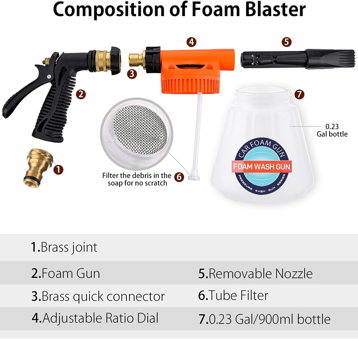 MATCEE Car Foam Gun Foam Cannon Blaster 6 Adjustment Ratio Dial Foam Wash Gun Attaches to Any Garden Hose Foam Sprayer for Car Home Detailing Cleaning with 0.23 Gallon Bottle : Automotive