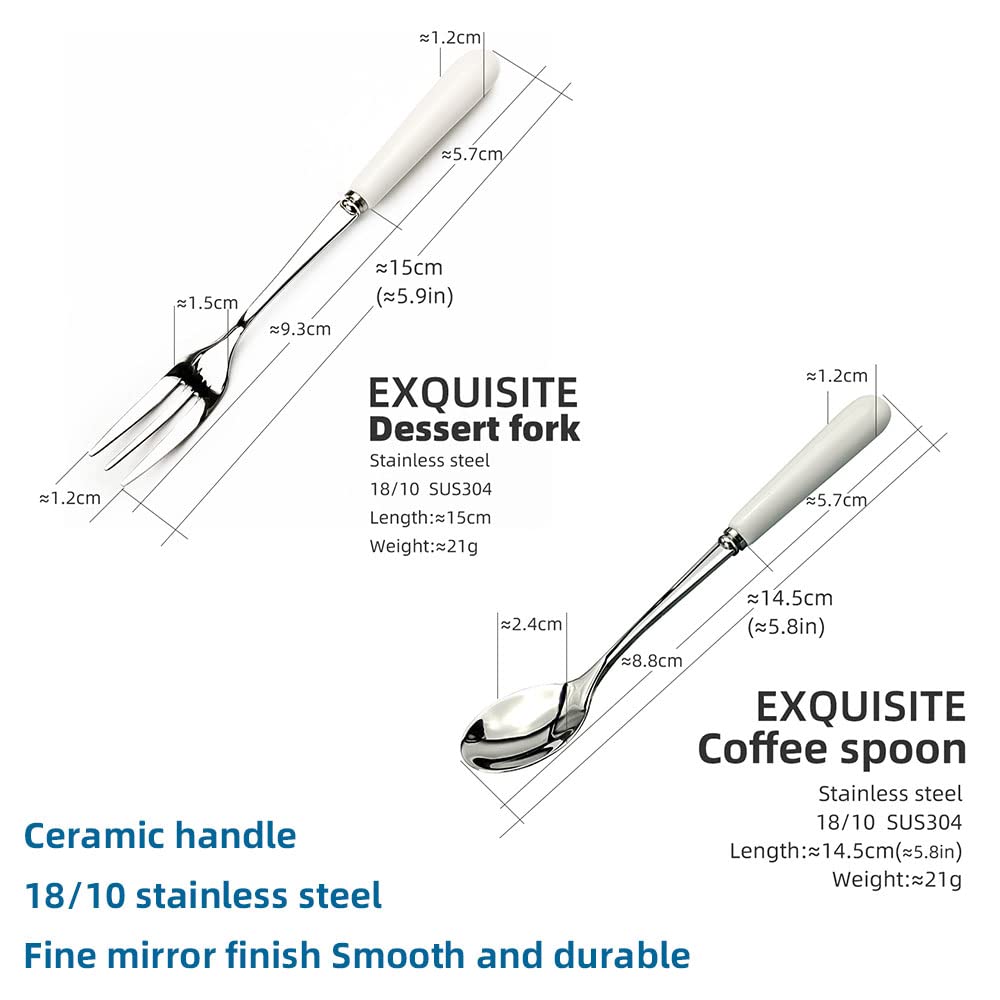 Fine mirror finish Stainless Steel 5 teaspoons and 5 Dessert fork(10PCI) Exquisite Ceramics Handle High grade fine edging Mixing Spoon Sugar spoon